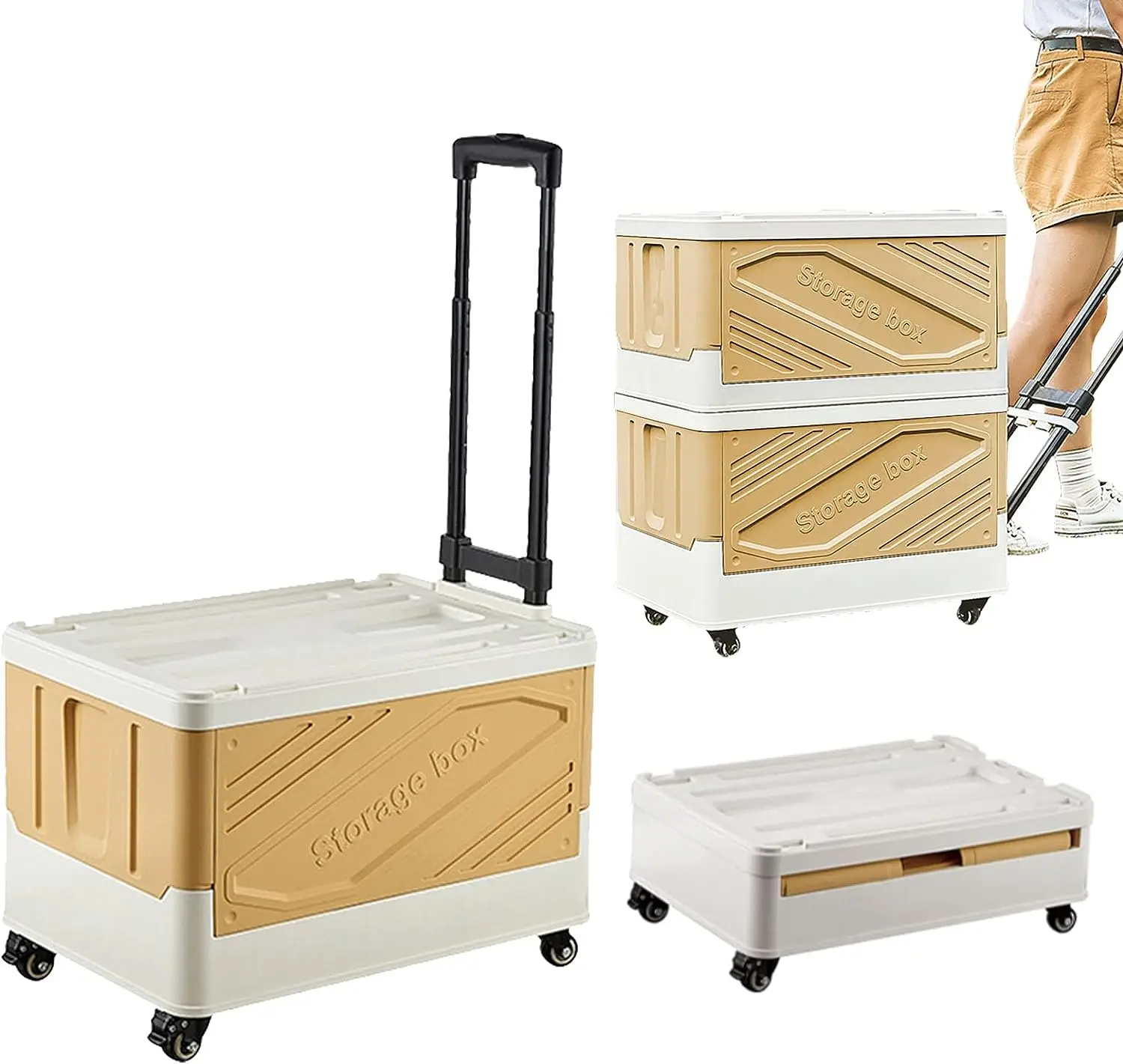 foldable camping handcart car storage crate plastic foldable storage bins crate on 4 wheels for outdoor storage camping