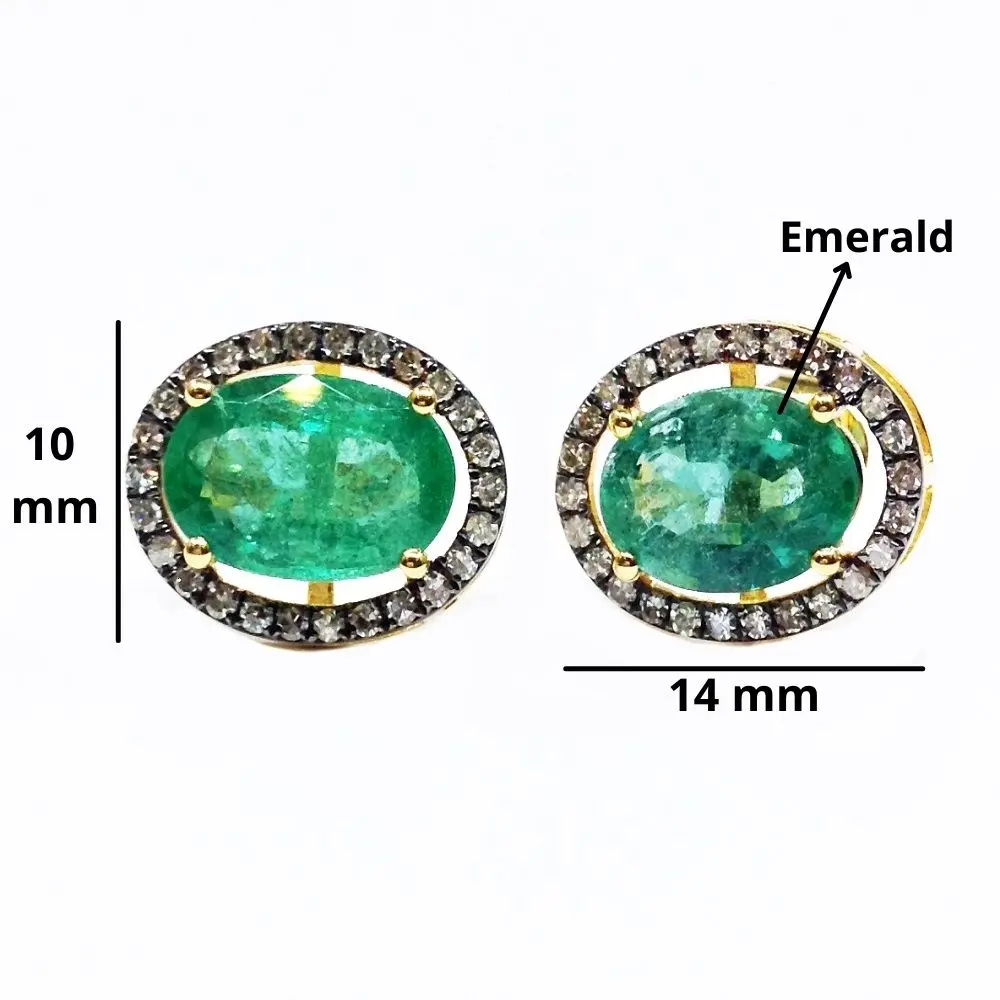 Traditional 14K Gold Emerald Gemstone Classic Engagement Wedding Women Wear Polki Diamond Earring Set