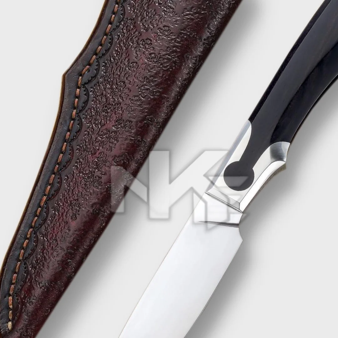Fixed Blade Knife High Carbon Steel Hunting Knife with G10 Handle and Cow Hide Leather Sheath