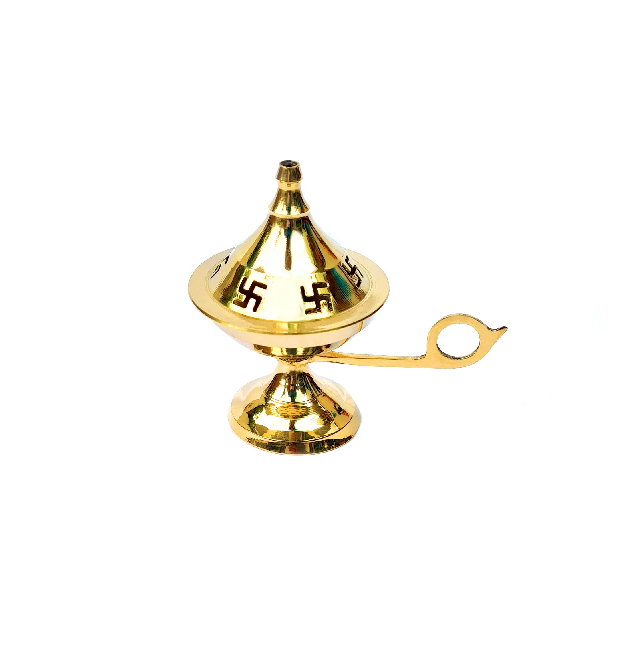 Real Brass Metal Incense Resin Charcoal Burner Stand with Adjustable Bowl Aroma Incense Lamp Gold Brass Religious Decorative