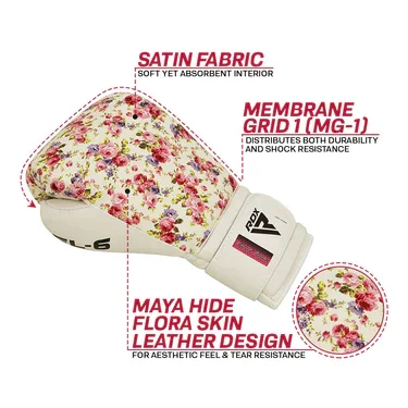 RDX FL6 Floral Boxing Gloves For Women - Ladies White Floral Punching Gloves For Training And Sparring in Multiple Sizes.