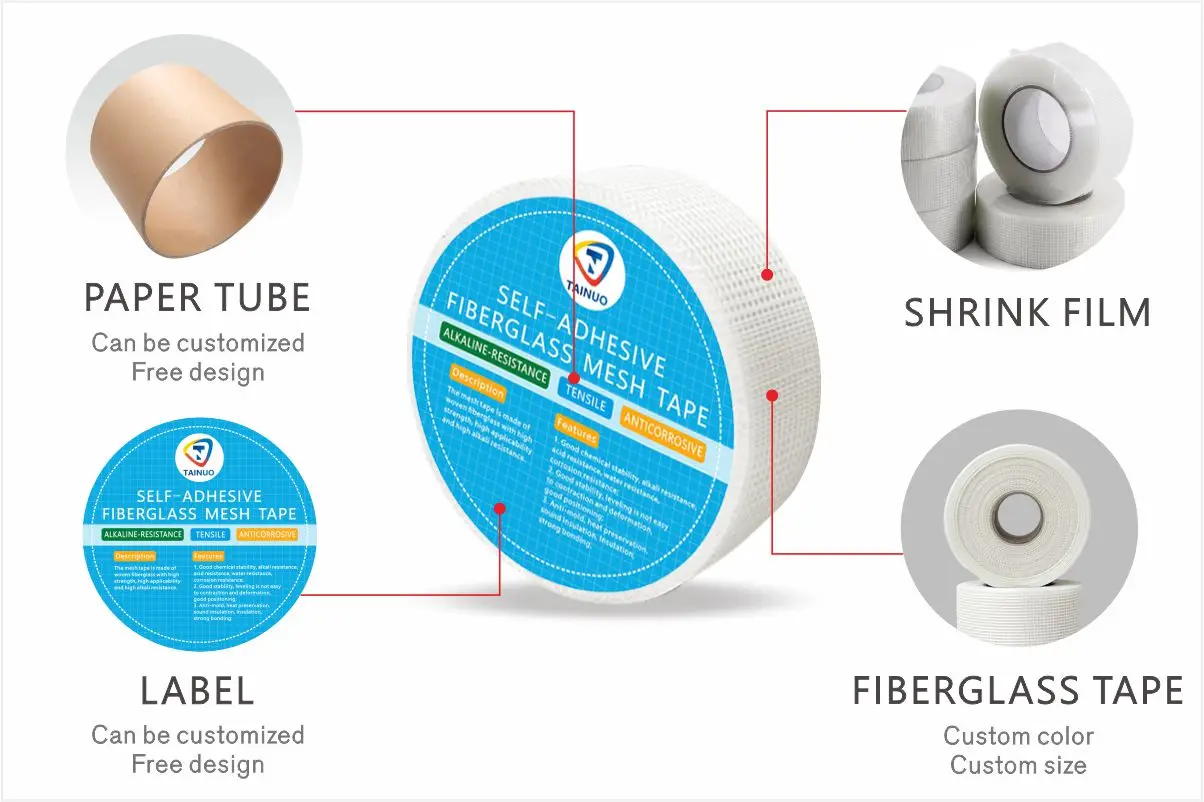 Low Price White Orange Yellow Red Colorful Self Adhesive Fiberglass Mesh Tape
