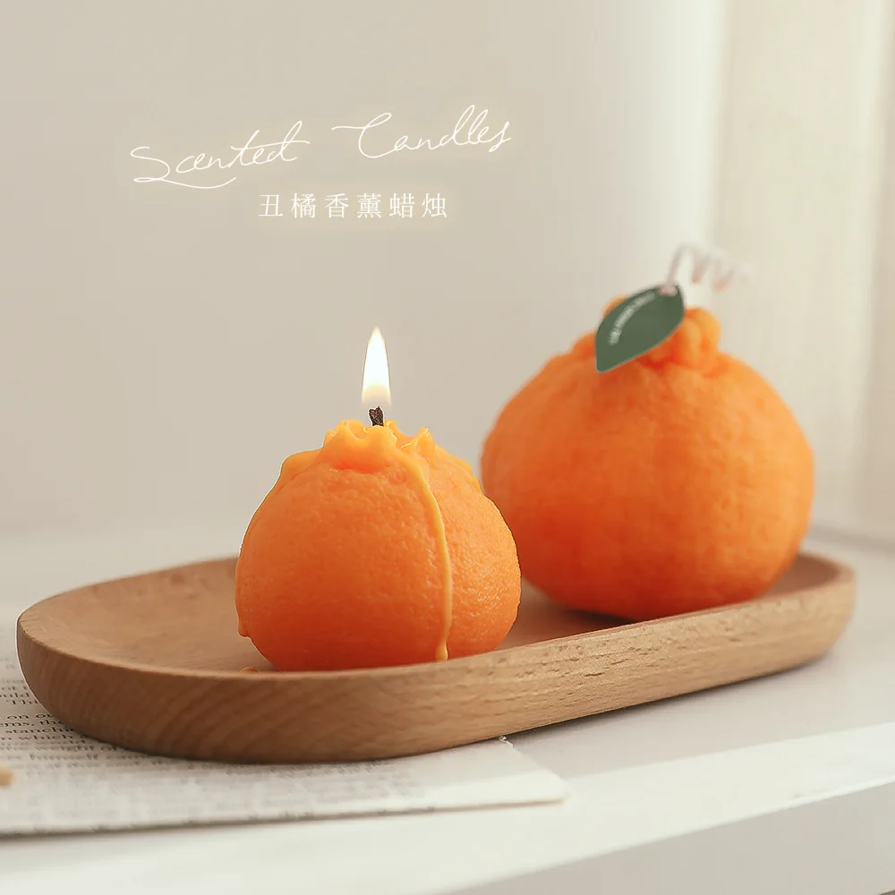 custom private label natural decorate orange fruit shaped aromatherapy scented candles