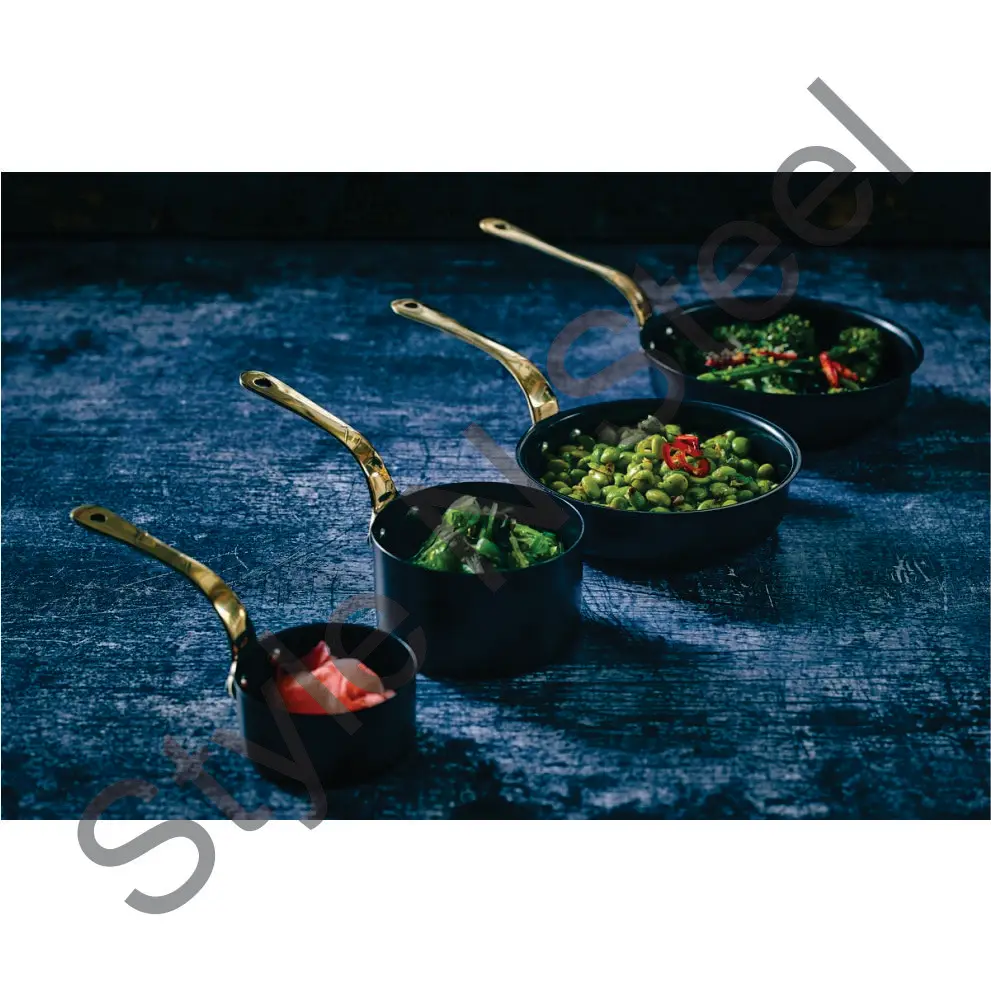 Sauce Pans Wholesale price 2 sauce pan 2 fry pan 4 pcs set brass handle Food Grade Professional Stainless Steel