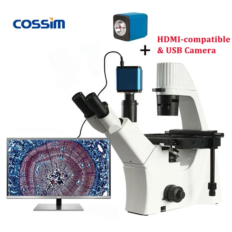 Тринокулярный биологический лабораторный Инвертированный микроскоп с блоком контрастности фазы для живой клеток в культуре с HDMI и USB-камерой