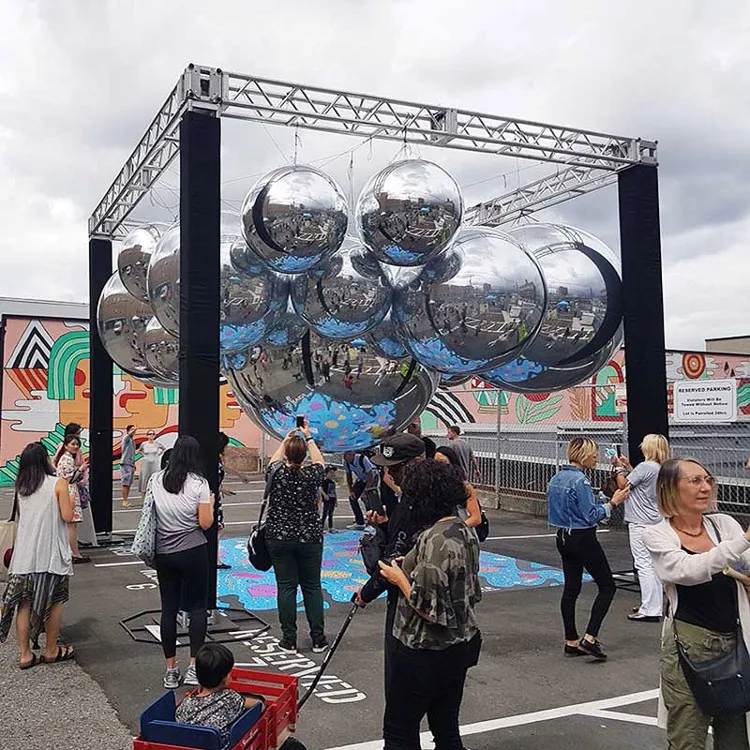 Giant Inflatable Silver Ball Event Decor Outdoor Floating Large Pvc Balloon Reflective Spheres Silver Inflatable Mirror Ball