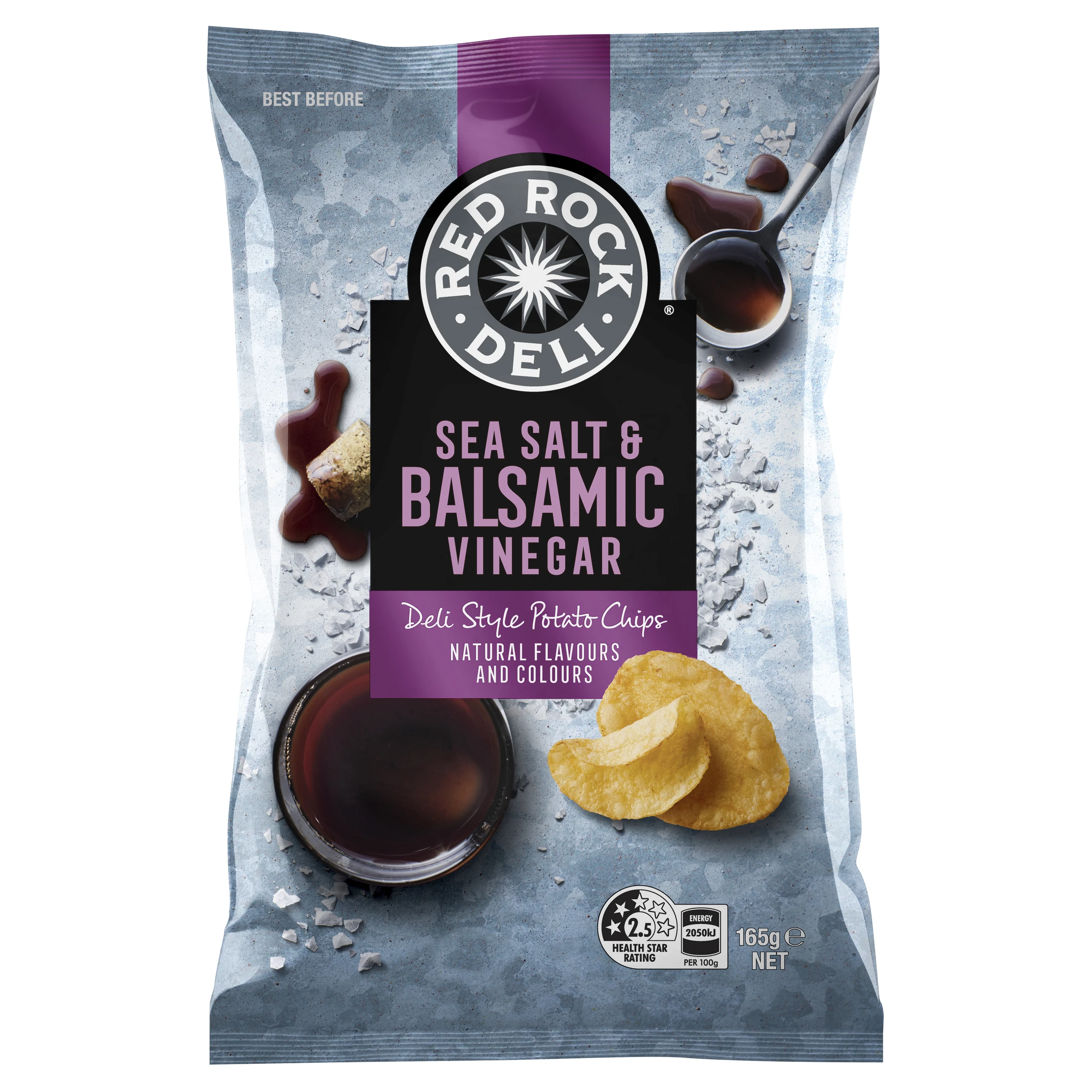 Red Rock Deli Potato Chips Sea Salt and Balsamic Vinegar 165g made in Australia and Market Leading Brand