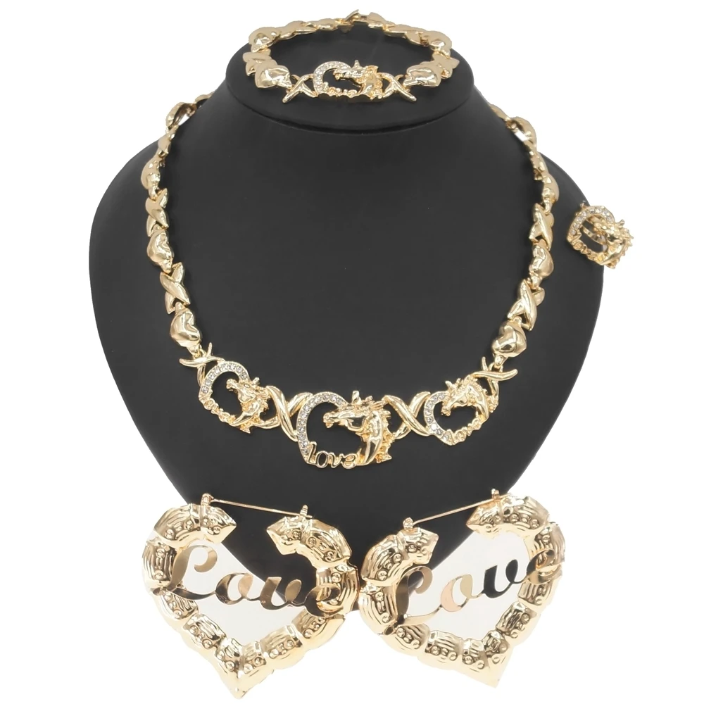 Zhuerrui Unicorn Xoxo Jewelry Sets I Love You Hug and Kiss Horse Big Earrings Necklace Set African Costume Jewellery Set X0144