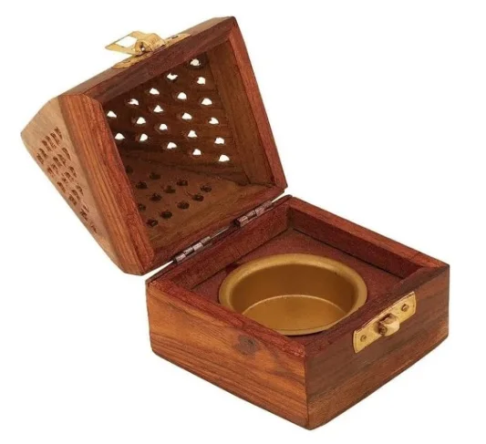 Traditional Handmade Burner Wooden Incense-Stick Holder Ash Catcher Stand 5 Inch Temple Wooden Charcoal Cone