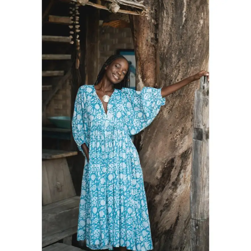 New Arrival High Quality Custom Ladies Elegant Print 100% Silk Women Casual Long Summer Floral Print Block Cotton Dress