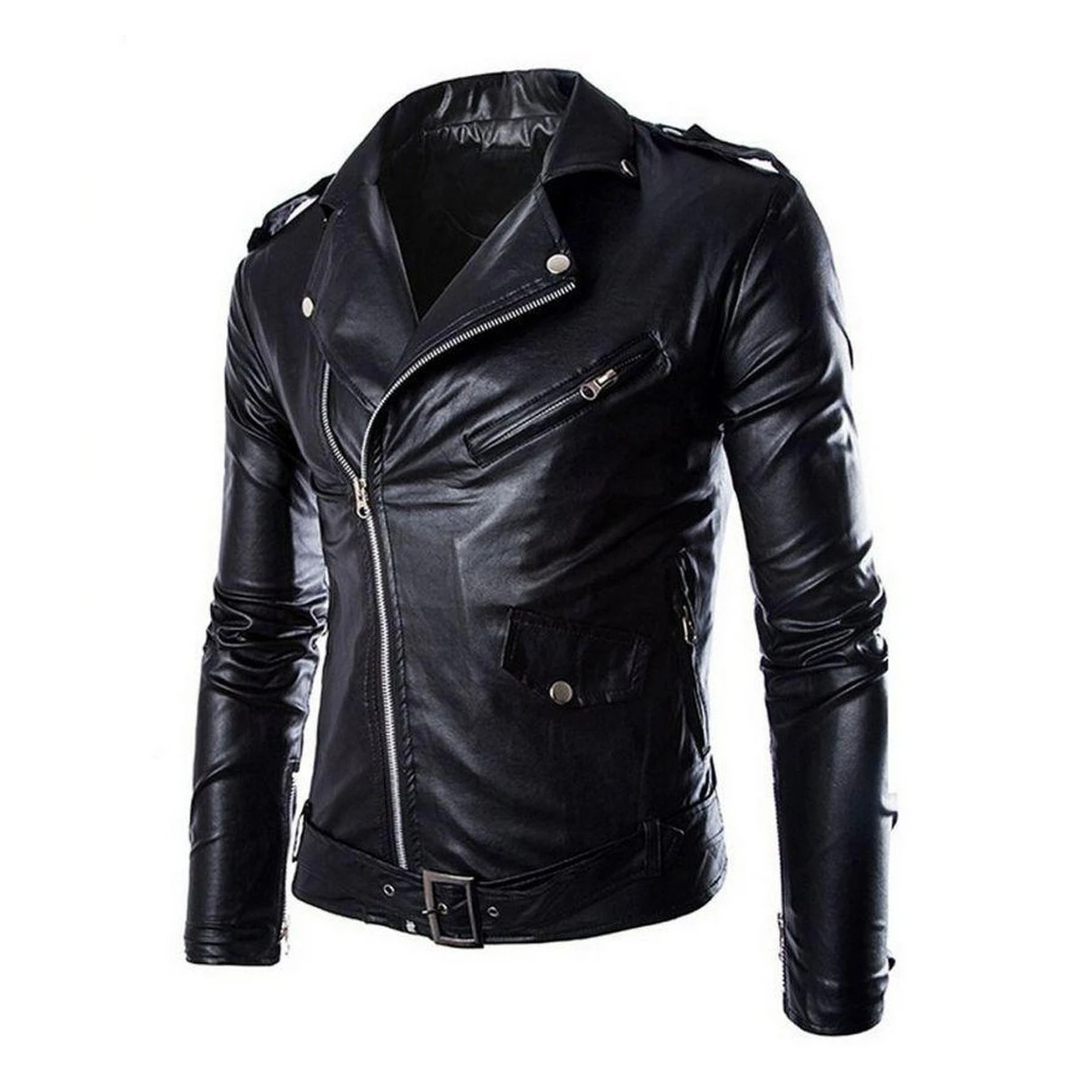 Mens Leather Jacket Genuine Leather Clothing Zipper Fashion Stylish Winter Waterproof Outdoor Biker Leather Jacket Breathable