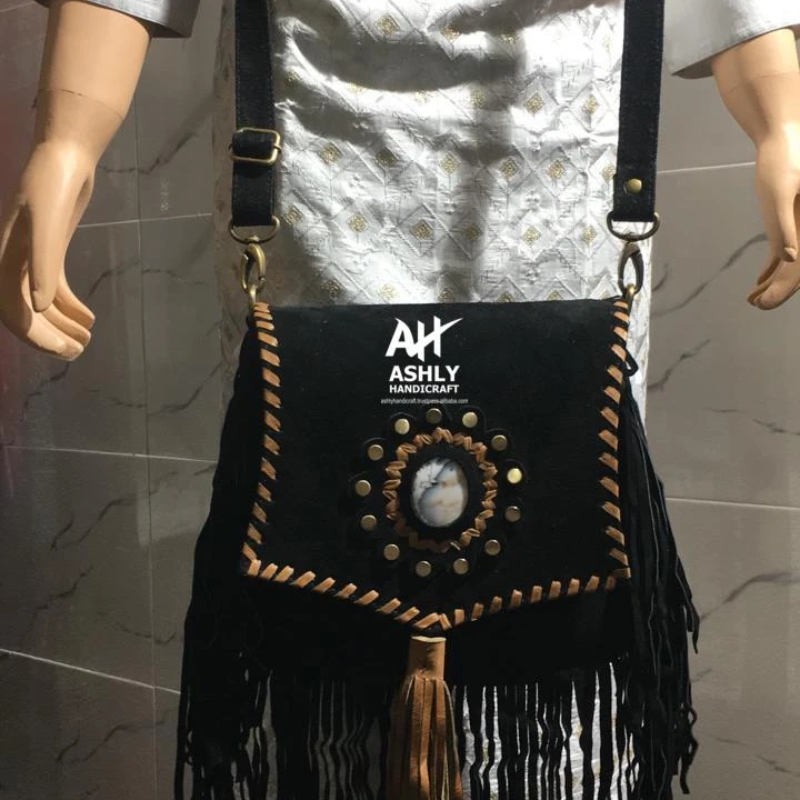 2024 Bohemian Women  Leather Fringed Sling Bag Shoulder Bag with fringes and adjustable shoulder strap Unique Design Attractive
