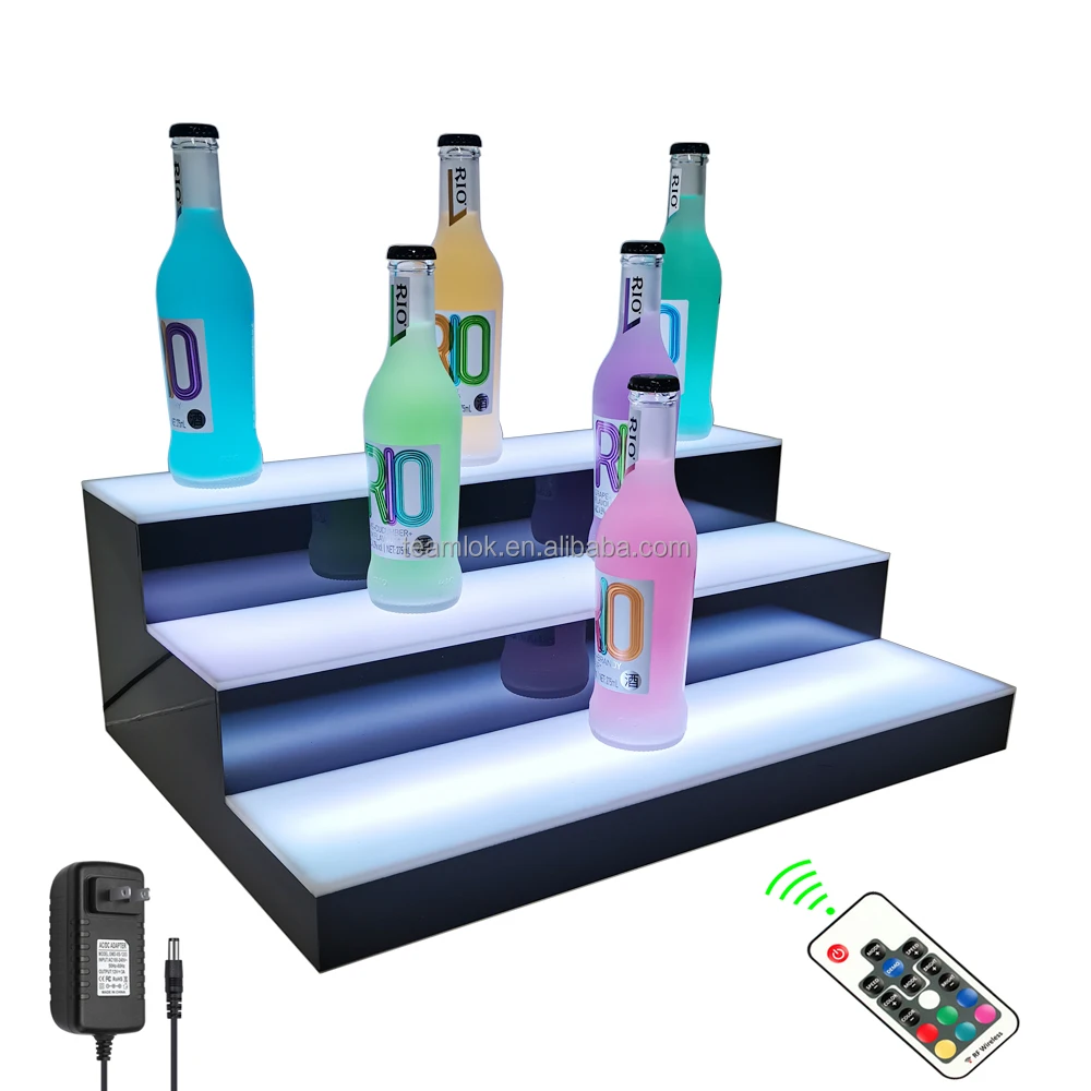 20 Inch LED Lighted Liquor Bottle Display Shelf|3-Step Lighted Liquor Bottle Shelf for Home/Commercial Bar with Remote 2023