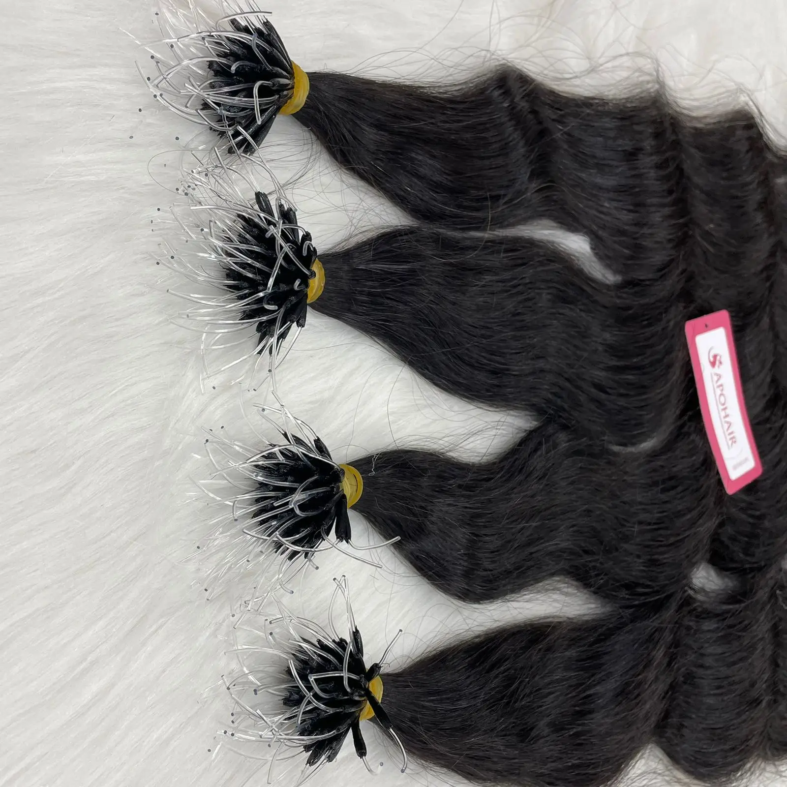Wholesale Virgin Remy Natural Black Color Nano Plastic Tip Human Hair Extensions Natural Wavy Plastic Nano Ring Hair Extensions