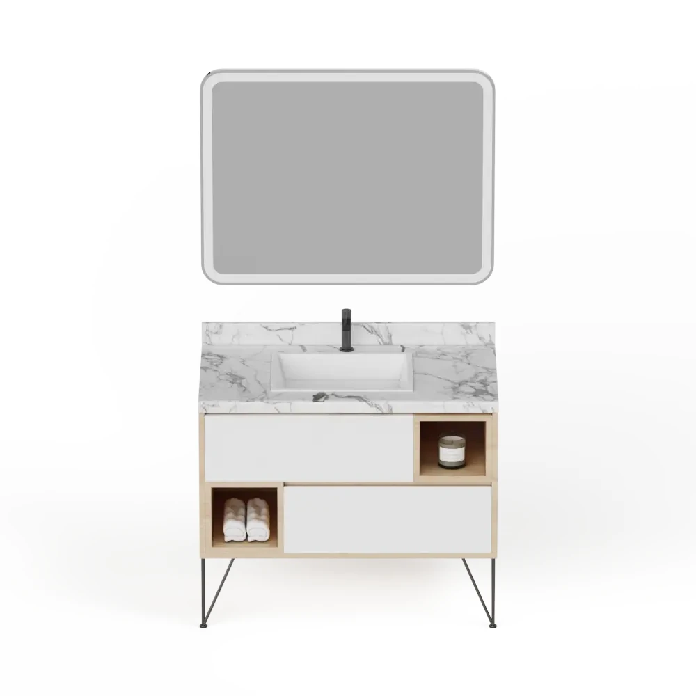 Good Sustainability Affordable Customizable White Color Bathroom Vanity Plywood Two Side Cabinets