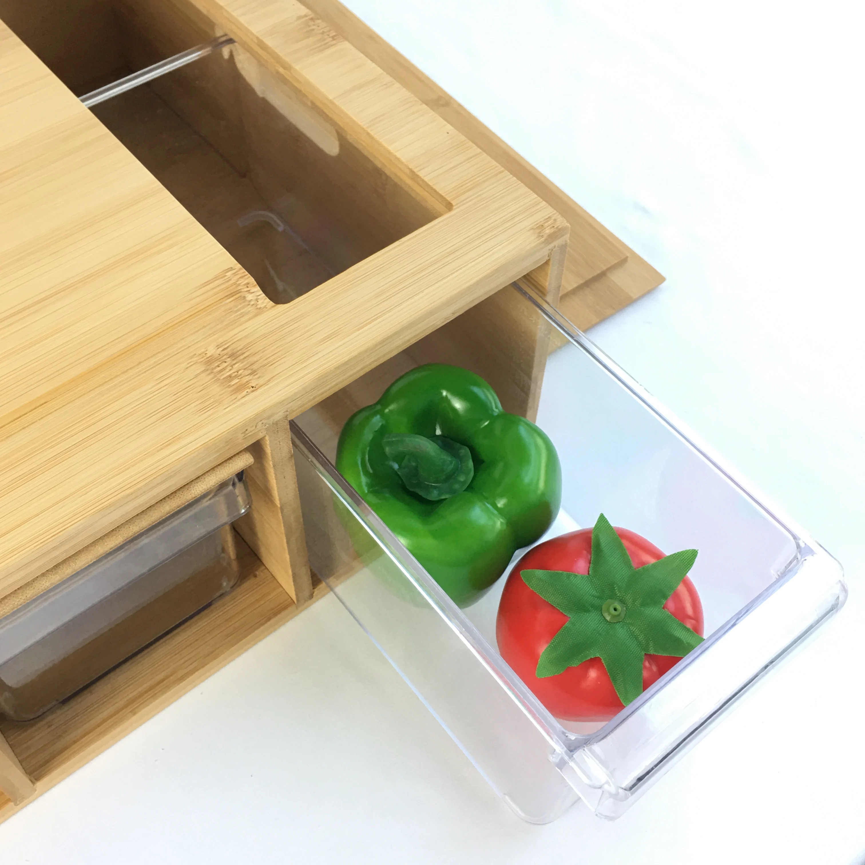 Large Bamboo Cutting Board With 4 Drawers Bamboo Lids Chopping Board With Handles