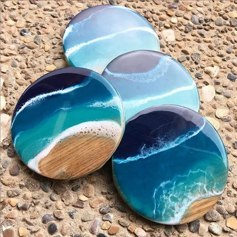 High Premium Quality Epoxy Resin Coasters Set With Ocean Effect Decorative Gift Drinkware Cups Tea And Coffee Coasters