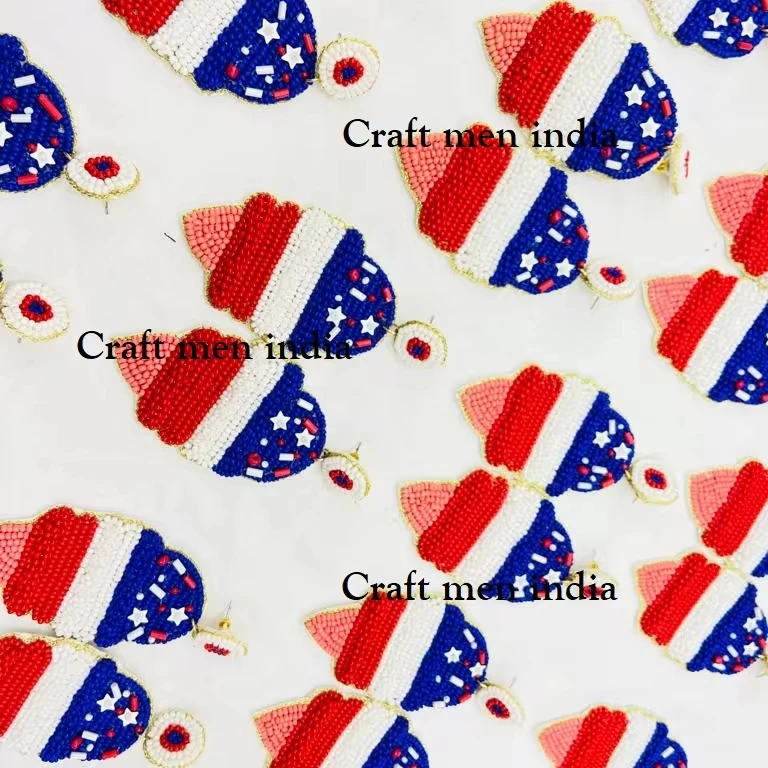 Handmade Beaded Stud Earrings Classic Style Fashion Jewellery with Embroidery Direct India Exporter USA Flag Theme Women Girls