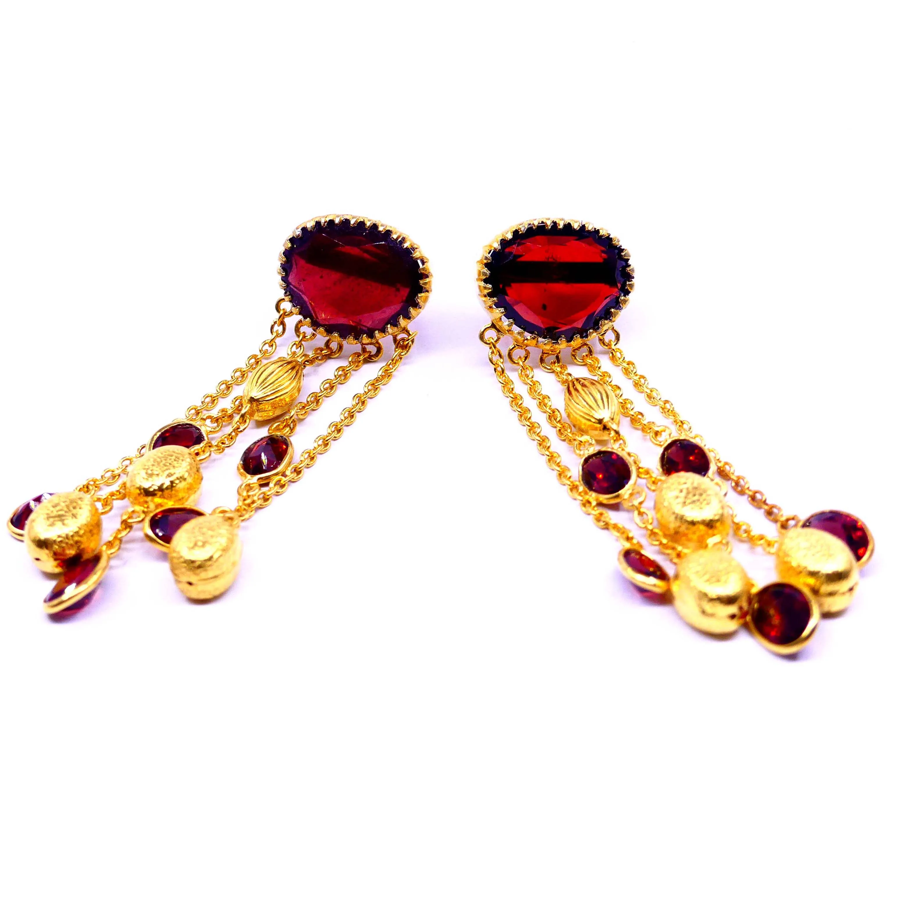 Wedding Wear 925 Sterling Silver Garnet Gemstones Attractive Classic Women Wear Hanging Chain Earrings