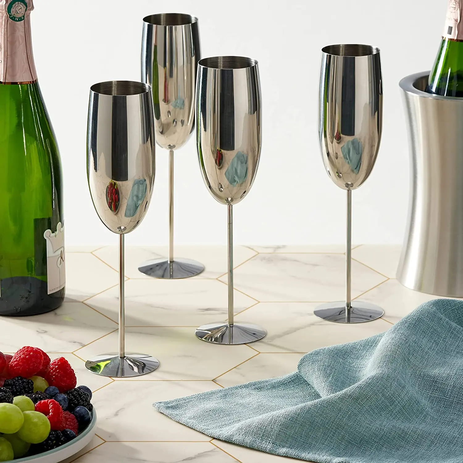 Best Selling Barware Item Customized Luxury Wine Metal Goblets Unbreakable Set Champagne Glasses Flutes