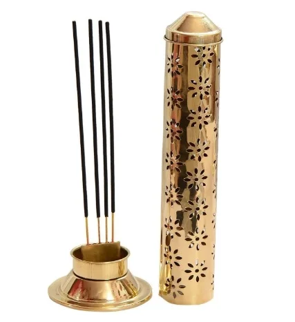 Brass Metal Safety Agarbatti Stand Brass Gold Festive Puja Diwali Temple Agarbatti Burner with Ash Catcher Indian