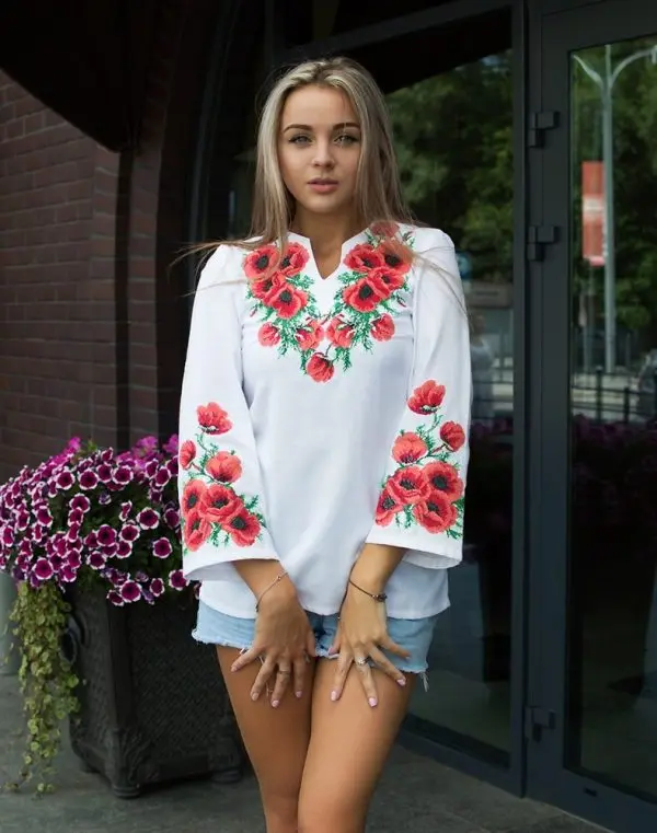 Women clothes New Design High Quality Cotton White Shirt Custom Embroidered Women Blouse