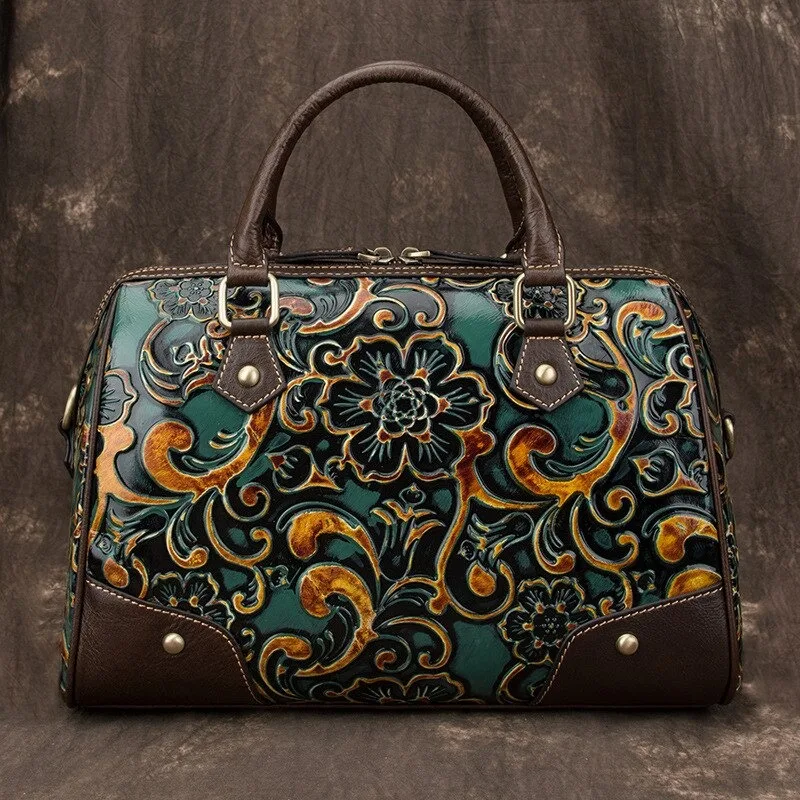 Women Luxury Handbag Genuine Leather Retro Hand Bag For Women Handmade Embossing Shoulder Crossbody Cow Leather bags