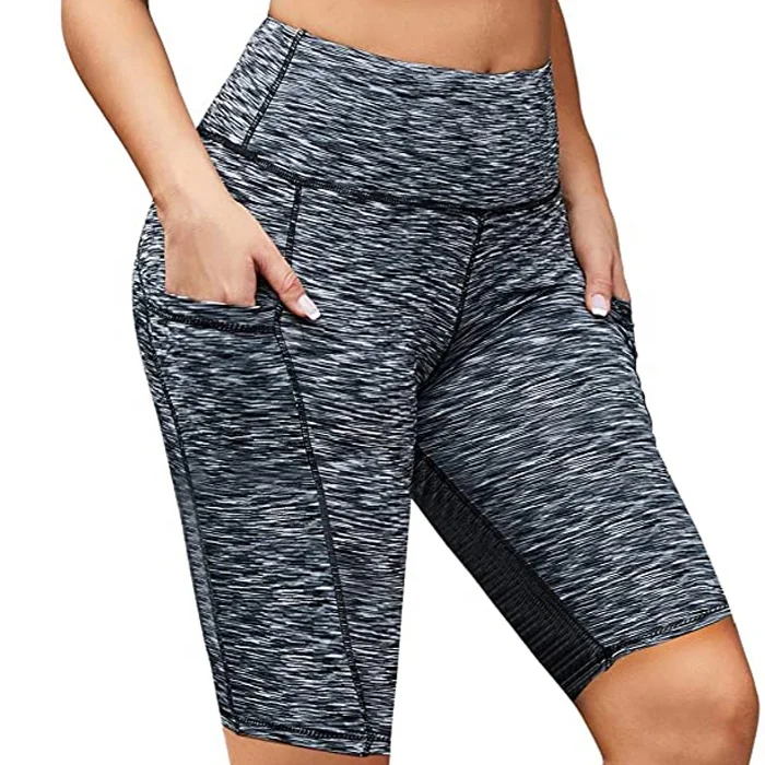 Wholesale Women Running Camo Printed Yoga Leggings With Pocket Spandex Sports High Waist Yoga Biker Shorts
