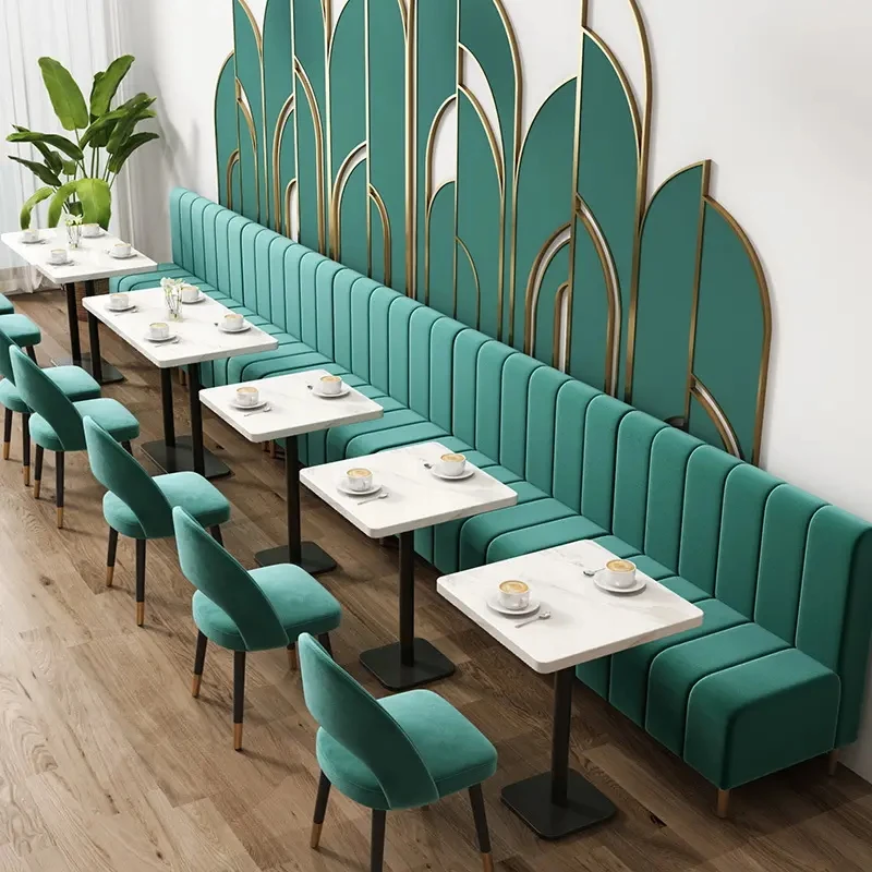 Современная ресторанная мебель бархатные зеленые сиденья кафетерия диван кафе стол и стулья набор