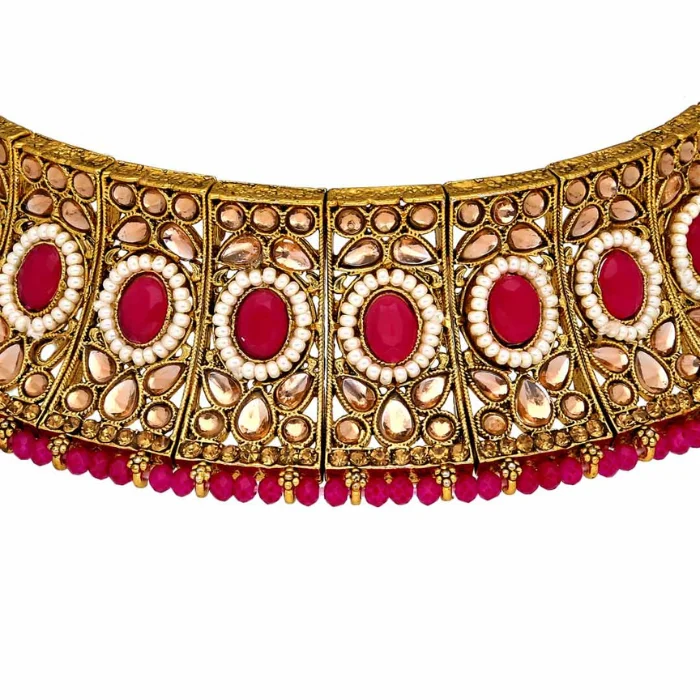 Premium Quality Traditional Choker Necklace Set in Gold finish Dark Pink Artificial Stone Indian Choker Fashion Jewelry Necklace