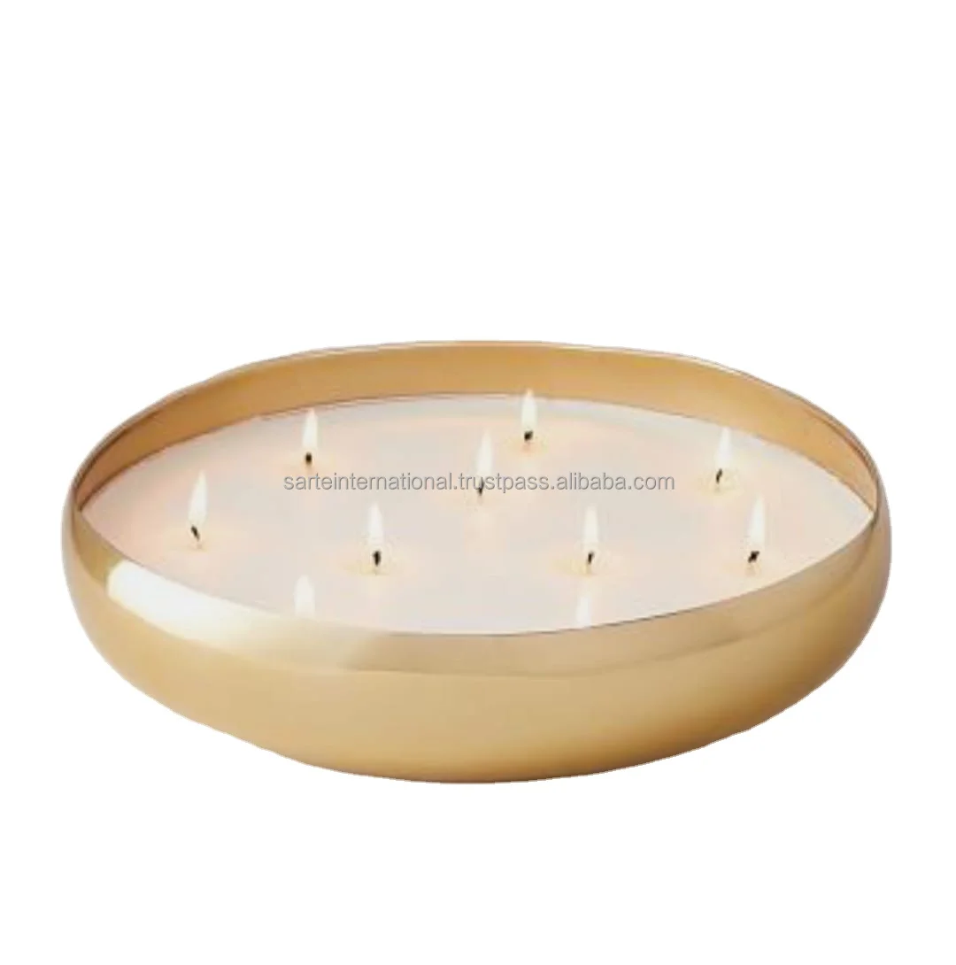 Customizable White Brass Metal Candle Bowl Decorative Candlestick Holders for Weddings Holidays Home Decoration Handmade
