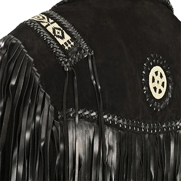 Cheap New Fashion Bones Beads Work Long Fringes Suede Leather men jacket Western Wear Men Cowboy Jacket Coat