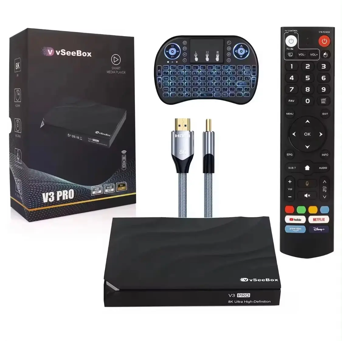 2024 Buy 100 get 20 free vSeeBox V3 Pro Smart Android 11 TV Box with Voice Remote Control Mini and HDMI Cable, 4GB RAM, 64GB ROM