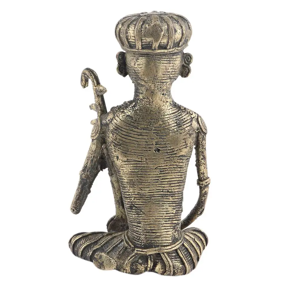 Handmade Indian Brass Antique Tribal Male Musician Sculptures Figurine Statue Home Decor Gift Items Size: 15 x 8 cm SNS-1365