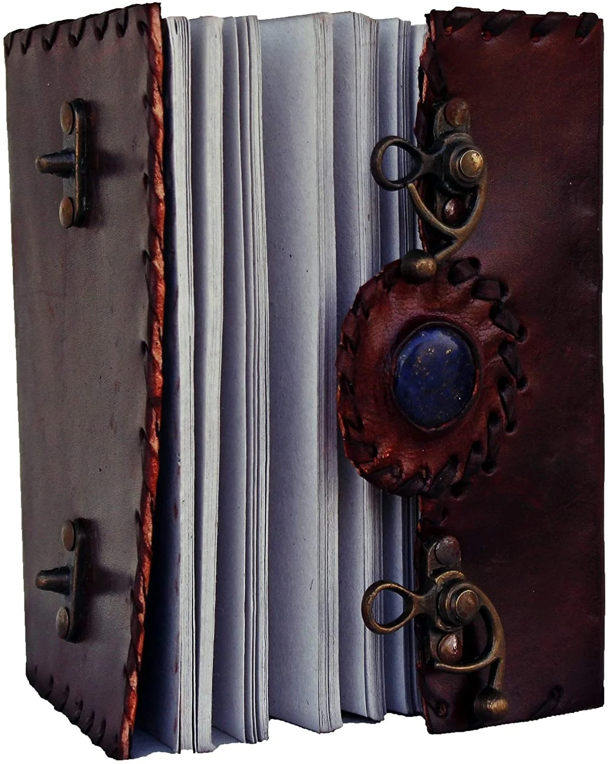 Handmade Vintage Leather Journal 100-Page Hardcover Sketchbook Lapis Stone Latch 100 Sheets Handmade Cotton Paper Travel