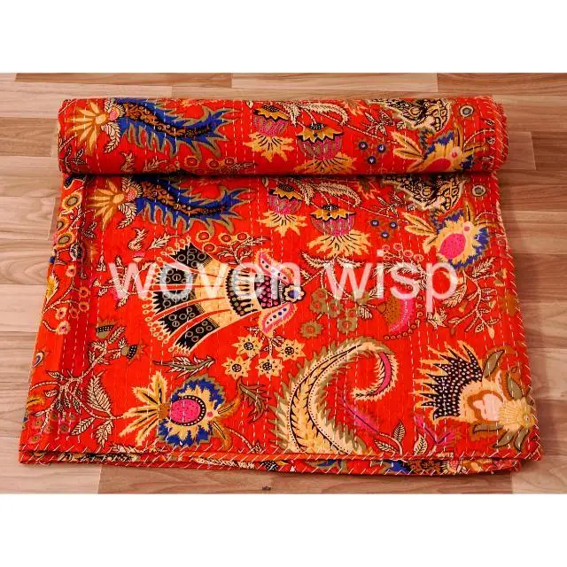Chic Comfort: King Size Kantha Quilt - Add a Touch of Sophistication to Your Bed