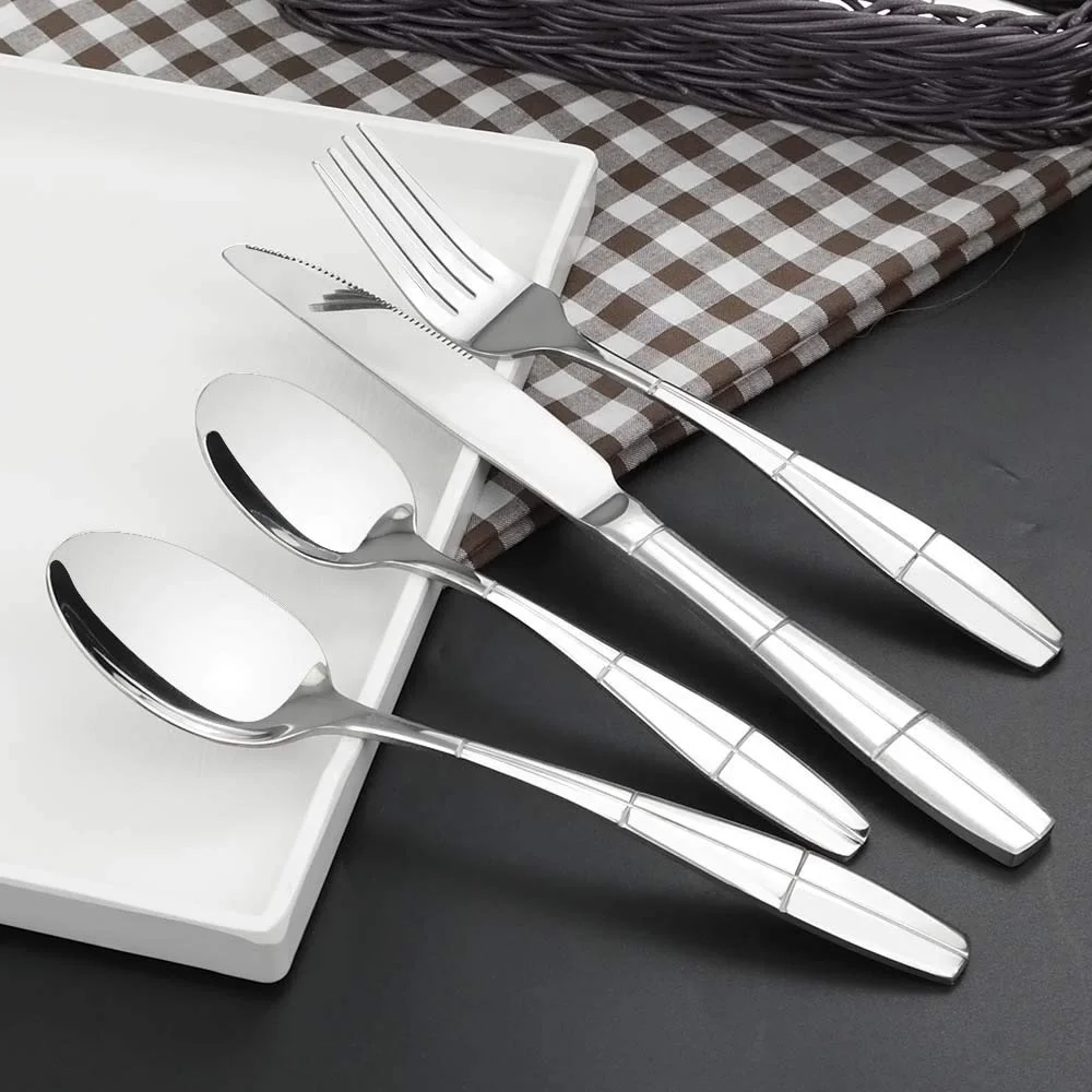 Kitchen Black Metal Silver 4 Pieces Silver Dinner Knife Spoons And Fork Cutlery Set Stainless Silver Cutlery For Wedding
