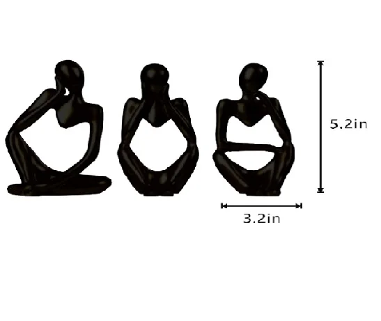 3 Pcs Thinker Statue Black Abstract Sculptures Home Decor Modern Resin Statues Black Decor Accents for Bookshelf Coffee Table