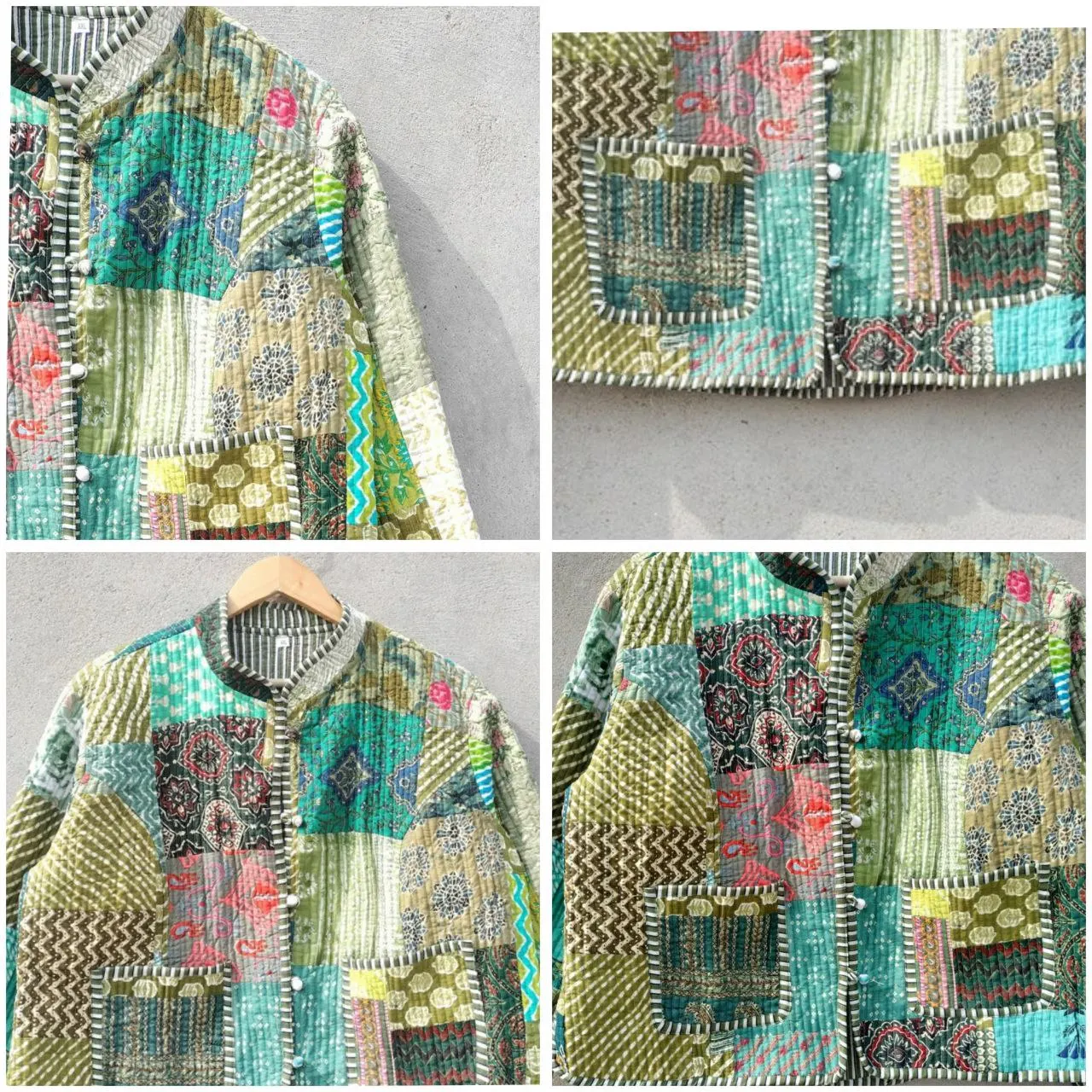 Handmade Patchwork Jackets Indian Cotton Winter Jacket Coat Bohemian Style Unisex Short Quilted Jacket
