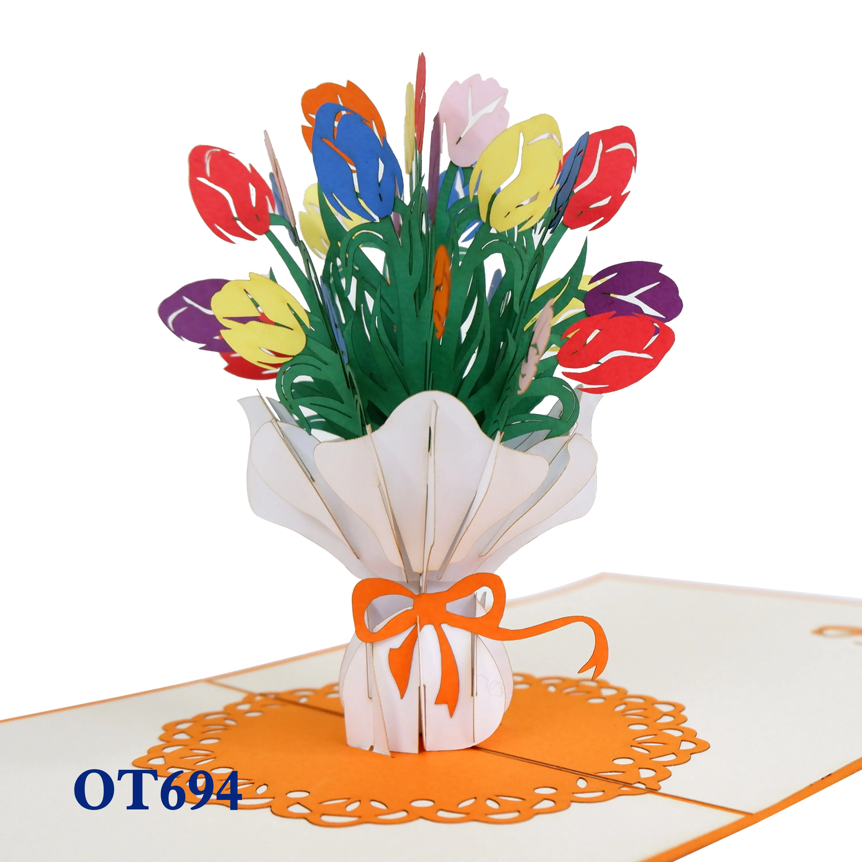 Букет тюльпанов ручной работы выдвижная открытка 3D Цветы Kirigami бумага новый дизайн поздравительная на заказ