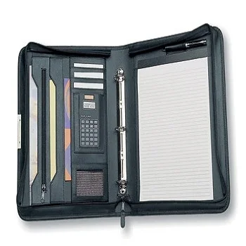 Personalized High Quality Real Leather Ring Binder With Mobile & Calculator Holder 3 Pen Loop Document & Notepad Holder