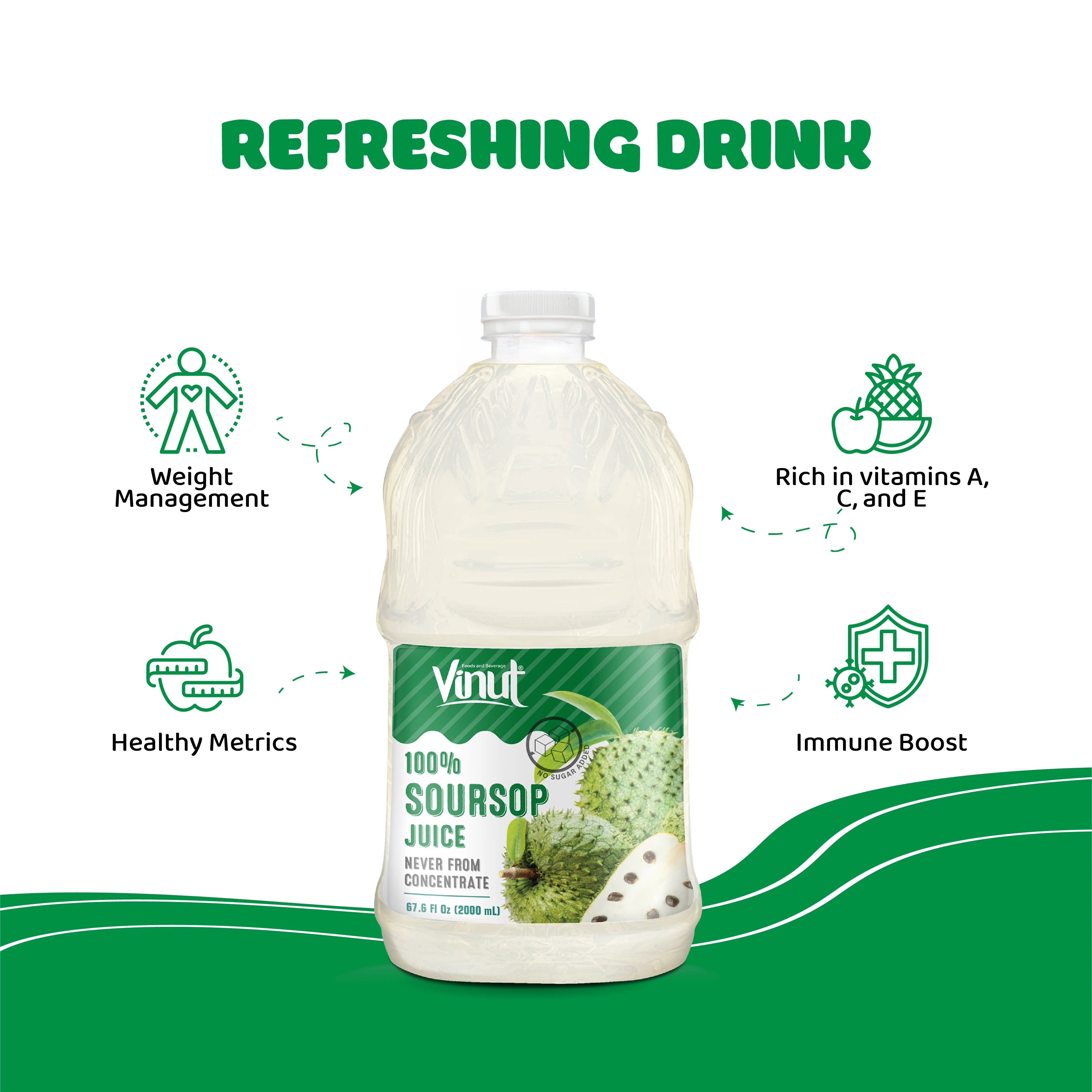 2L VINUT 100% Pure Tropical Fruit Juice Soursop Flavor Ready To Ship, Free Sample Made in Vietnam Factory (OEM, ODM)
