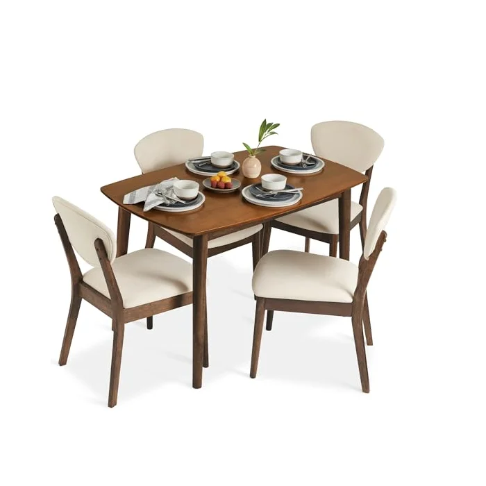Best Choice Products 5-Piece/ 7-Piece Wooden Dining Set, Compact Mid-Century Modern Table & Chair Set for Home, Apartment