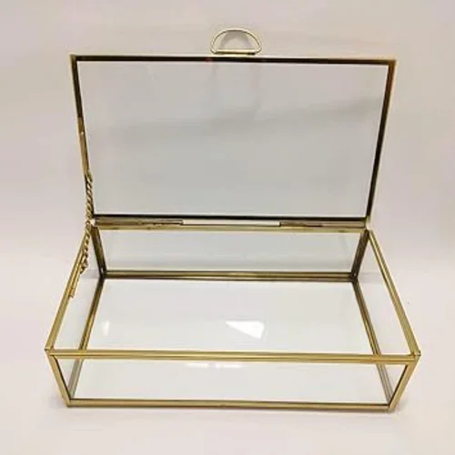 Stylish Design gold glass crystal Vases ring jewelry box gifts decorative metal pyramid trinket storage box geometric