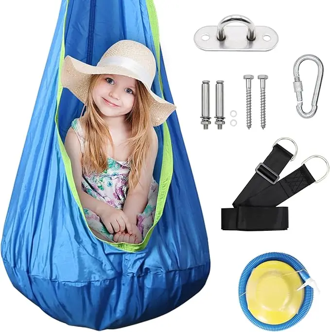 Kids Pod Swing Seat Child Hanging Hammock Chair with Inflatable Pillow Sensory Swing Chair