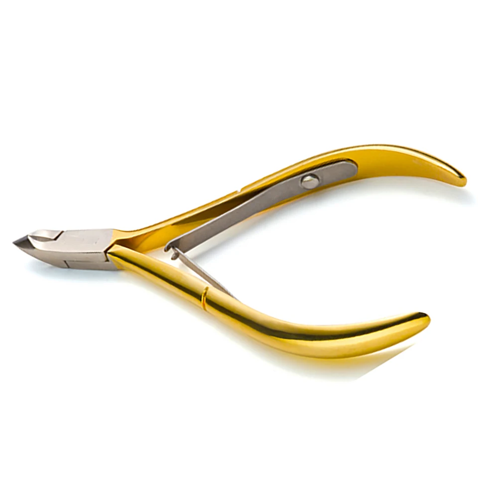 Golden Handle Round Pattern  harp Pointed Tip Cuticle Nipper With Spring  Griped Jaws Cuticle Nipper Made Stainless Steel