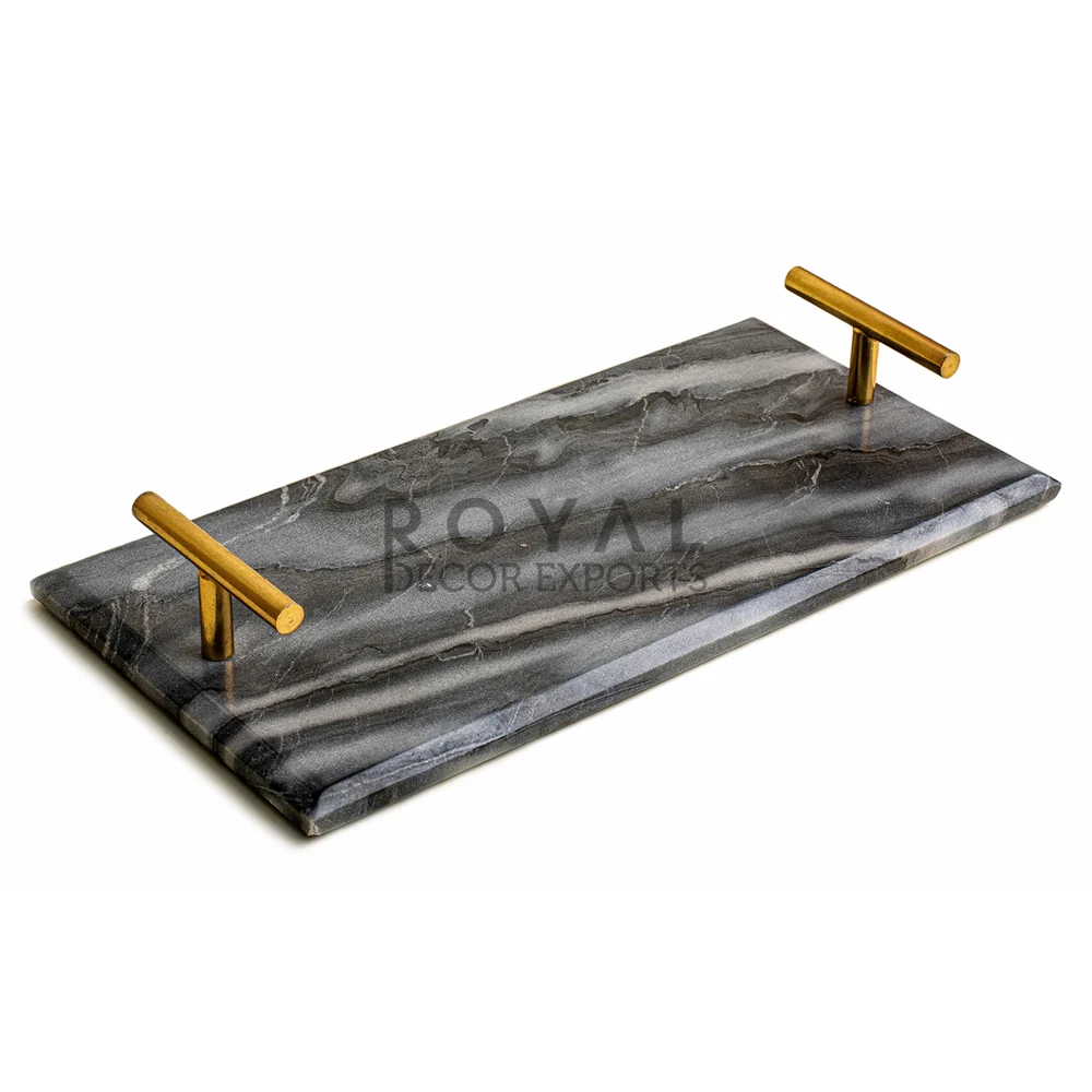 Marble Serving Tray With Metal Handles Marble Fruit Tray High Quality Center Table Decoration Modern European Style Marble Tray