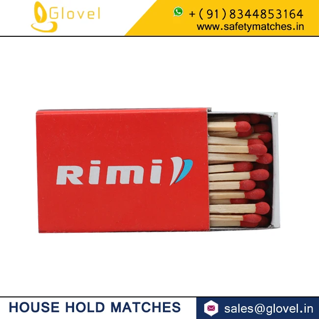 Best Quality Wooden stick matches indian household matches of size 52 x 35 x 12 mm with carton box packing