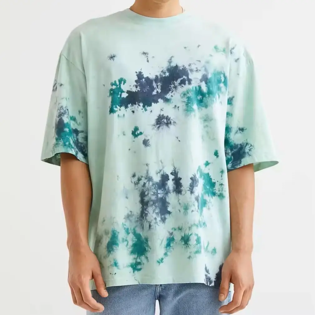 Paint Print Drop Shoulder oversized Vintage Tee Shirts Custom Logo Design Tie Dye Baggy T Shirts
