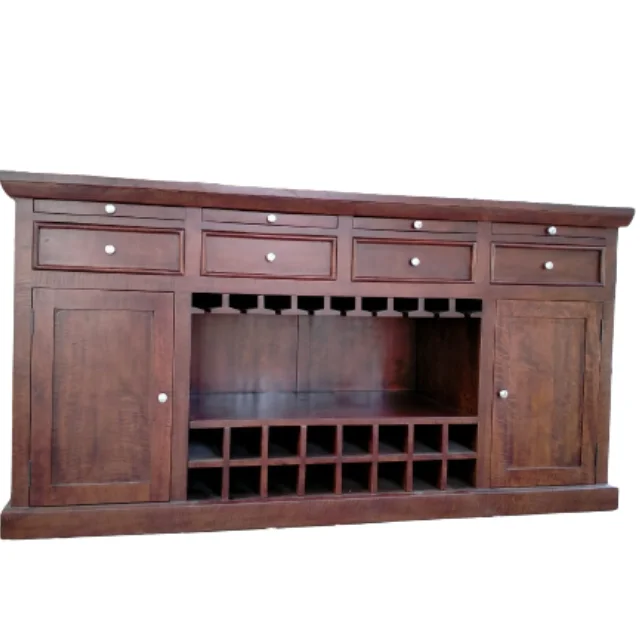 Home Bar Furniture Mahogany Wood Wine Bar Cabinet with Wine Bottle Rack and Glass Holder Luxury Wine Cabinet for Dining Room